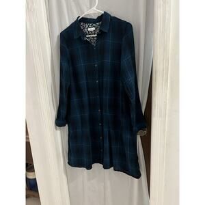 J Jill Teal Plaid Long Sleeve Shirt Dress Sz S Petite Floral Contrast Trim